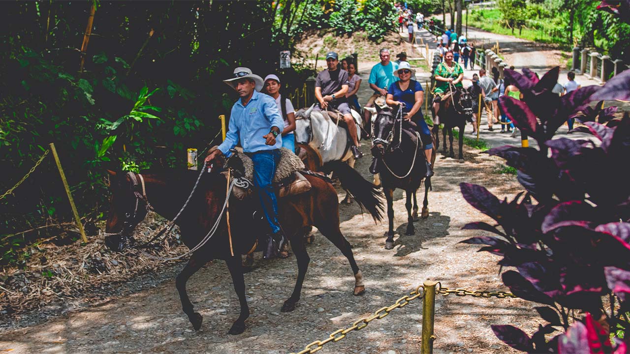 Many people on horseback riding around the place